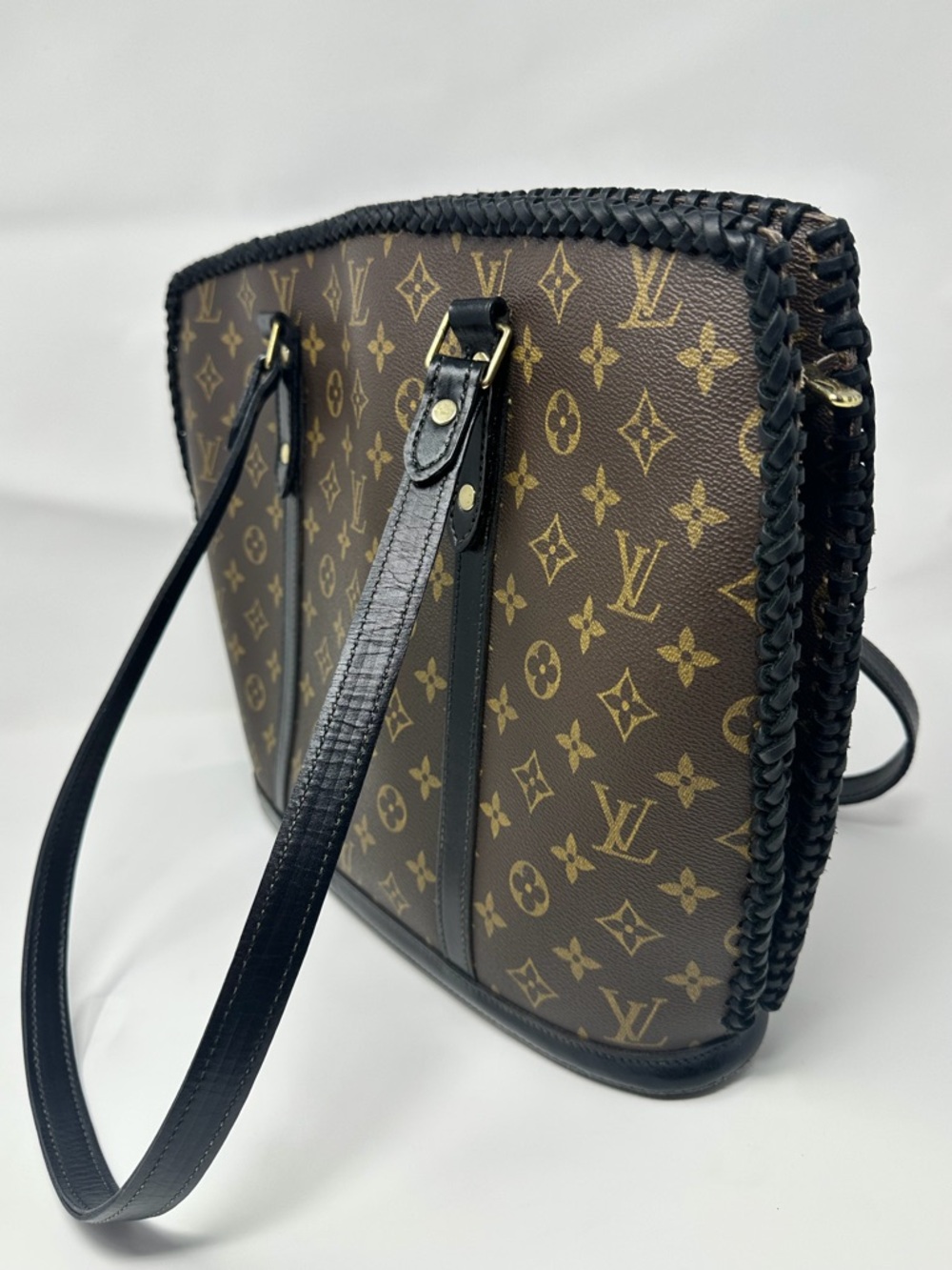 Louis Vuitton Monogram Canvas Brown and Black Tote with Braided Edge - Picture 5 of 8
